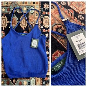 NWT Lauren Ralph Lauren premium Blue Sleeveless Knit Tank Top heavy toggles L